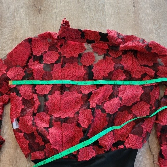 Flower Red Sheer Bodysuit Size Large - Picture 10 of 10